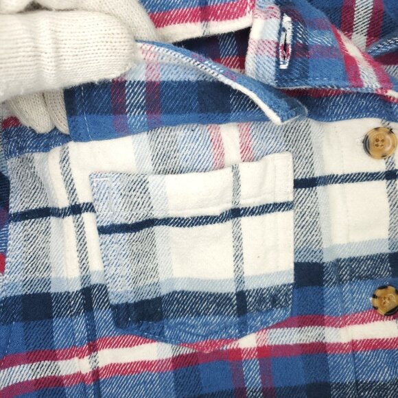 Free Assembly Button Shirt Girls Large 10-12 Blue White Flannel Shacket Plaid - Picture 5 of 10